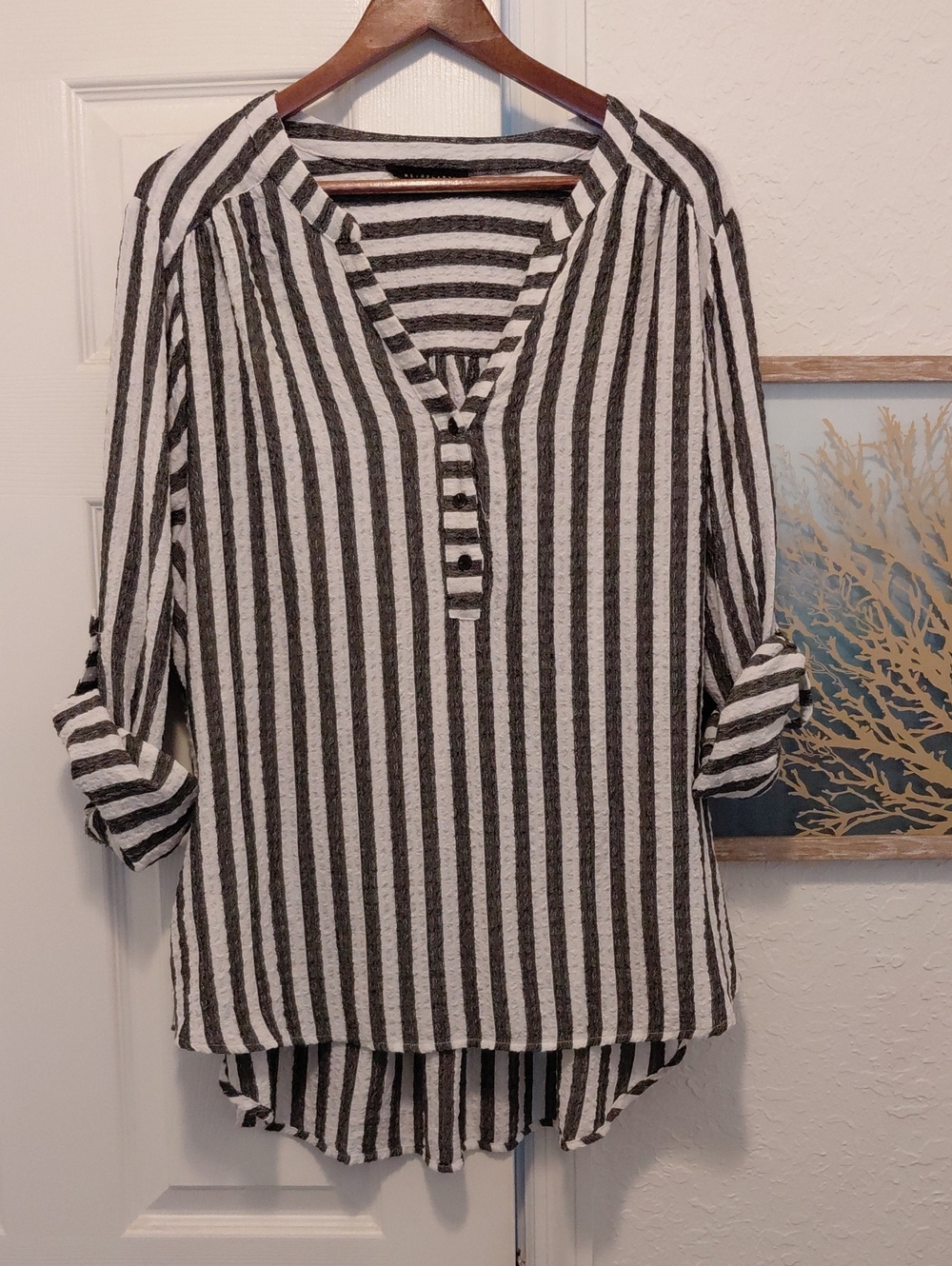 Jane and Delancey Black & White Striped V-Neck Tunic